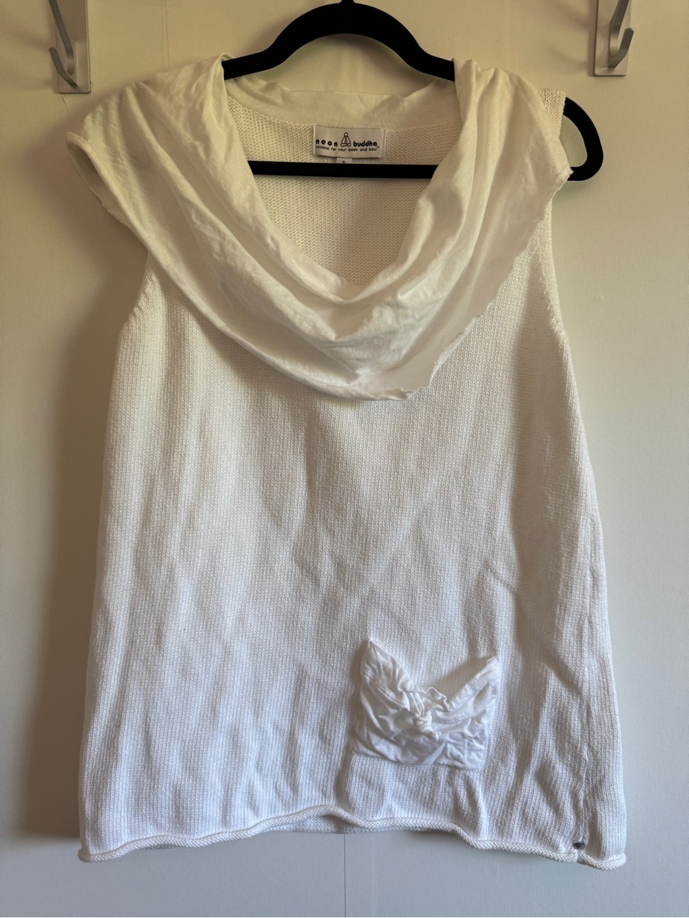 Neon Buddha White Cotton Sleeveless Cowl Neck Knit Tunic Top Size Small